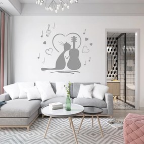 Veselá Stena Samolepka Mačička milujúca hudbu Farba: oranžová, Veľkosť: 80 x 76 cm