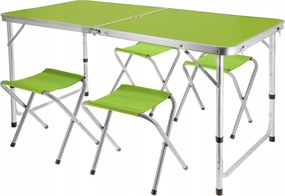 JU Skladací kempingový stolík + 4 stoličky, svetlozelená farba