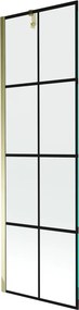 Mexen Next, vaňová zástena 1-krídlová 60 x 150 cm, fixné krídlo, 6 mm číre sklo s čiernym vzorom, zlatý profil, 895-060-000-00-77-50