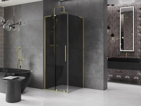 Mexen Velar L, sprchový kút s posuvnými dverami 90 x 90 cm, 8mm šedé sklo, zlatá matná, 871-090-090-43-55