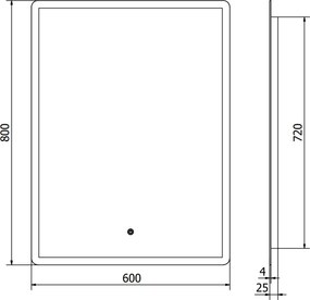 Mexen Navia, LED kúpeľňové zrkadlo s podsvietením 60 x 80 cm, 6000K, ochrana proti zahmlievaniu, 9803-060-080-611-00