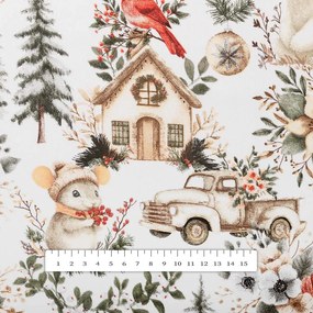 Biante Bavlnený behúň na stôl Sandra SA-709 Zimná rozprávka zeleno-hnedá na bielom 20x180 cm