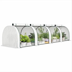 Skleníkový tunel Outsunny s rolovacím zipsom, oceľový rám — 395 × 100 × 80 cm pre paradajky a zeleninu (biely) | Aosom