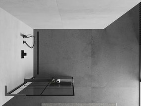 Mexen Kioto+ L, sprchová zástena Walk-In s poličkou a vešiakom 70 x 200 cm, 8mm číre sklo čierny vzor, grafitový profil, 800-070-123-66-77