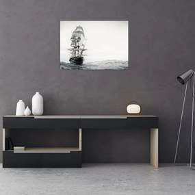 Sklenený obraz - Loď plávajúca po oceáne (70x50 cm)