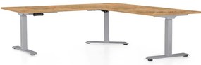 Výškovo nastaviteľný stôl OfficeTech Angle, 180 x 200 cm, sivá podnož, dub zlatý