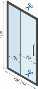 3-stenný obdĺžnikový sprchový kút REA RAPID SLIDE 110/dvere x 80/zástena cm, chróm/transparent - bez vaničky