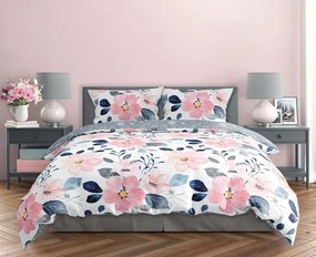 Saténové posteľné obliečky Milagro Verde s veľkými kvetmi - 100% bavlna - 70 x 90 cm + 140 x 200 cm