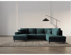 Zamatová rozkladacia/s úložným priestorom rohová pohovka v petrolejovej farbe (pravý roh/do "U") Kyoto – Cosmopolitan Design