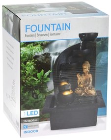 Záhradná fontána s osvetlením Budha, 30x21,5x18 cm, polistone, čierna