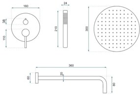 REA-P4160 - Sprchová súprava s podomietkovou batériou LUNGO v brúsenom zlate