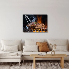 Sklenený obraz steaku na grile (70x50 cm)