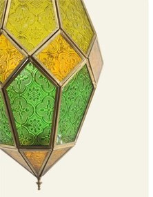 Orientálna závesná lampa SELLIMA - žlto zelená