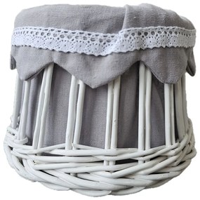 Biele prútené tienidlo so šedou látkou a hviezdou - Ø 20*14 cm / E27