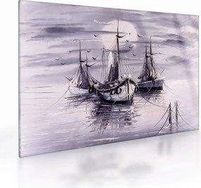Sklenený obraz - Prístav, olejomaľba (70x50 cm)