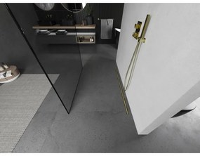 Mexen Kioto, sprchová zástena Walk-In 150 x 200 cm, 8mm sklo čierny vzor, zlatý matný profil, 800-150-002-55-70