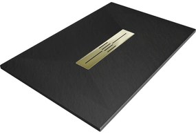 Mexen Toro, SMC obdĺžniková sprchová vanička 120 x 80 cm, čierna, zlatá krytka, 43708012-G