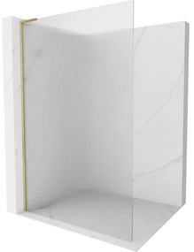 Mexen Kioto L, sprchová zástena Walk-In 80 x 200 cm, 8mm sklo s rebrovým vzorom, zlatý matný profil, 800-080-103-55-09