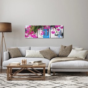 Obraz - Tradičný grécky dom (s hodinami) (90x30 cm)