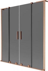 Mexen Velar L Duo, 2-krídlová posuvná vaňová zástena 150 x 150 cm, 8mm šedé sklo, medená matná, 896-150-003-42-65