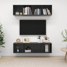 Nástenné TV skrinky 2 ks vysokolesklé sivé drevotrieska