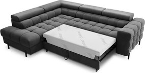 Tmavosivá zamatová rozkladacia/s úložným priestorom rohová pohovka (ľavý roh/do L) Ferucce – ELTAP