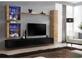 Obývacia stena Switch XVIII Sklo +LED Wotan/čierna