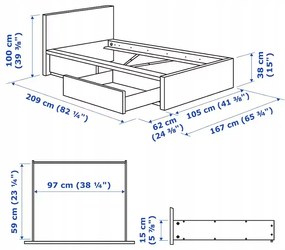 IKEA MALM Rám postele s 2 úložnými priestormi čierny hnedý 90x200 cm jednolôžkové