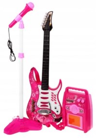 Detská gitara s mikrofónom a zosilňovačom | ružová