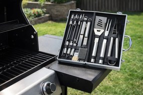 Nehrdzavejúce grilovacie náradie v hliníkovom kufríku BestBerg BBBQ-12BT / 12 ks / strieborná/čierna