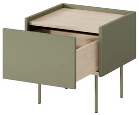 Nočný stolík Desin 45 cm - olivová / dub nagano