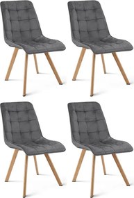 Set štyroch jedálenských stoličiek CIEZA zamatové, tmavosivé / hnedé nohy (4 ks)