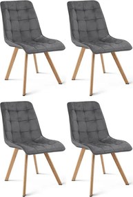 Set štyroch jedálenských stoličiek CIEZA zamatové, tmavosivé / hnedé nohy (4 ks)