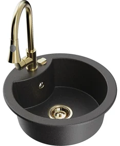 Mexen Diego, 1-komorový granitový drez 488x488x167 mm a drezová batéria Elia, 6512-76-670101-50