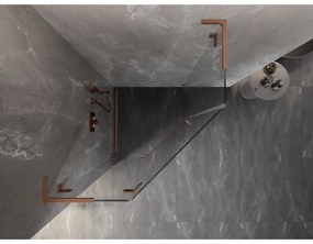 Mexen Lunar, L päťuholníkový sprchový kút naklápací doľava 80 x 80 cm, 8mm číre sklo, profil medená matná, 831L-080L-080P-65-00-L