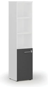 Kombinovaná kancelárska skriňa PRIMO WHITE, dvere na 2 poschodia, 400 x 420 x 1781 mm, biela/grafit