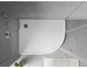 Mexen Flow, asymetrická štvrťkruhová sprchová vanička slim, ľavá 90 x 80 cm, biela lesklá, 46Q108090L