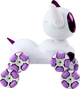 LEAN Toys Robotický pes TOOBY s diaľkovým ovládaním RC, 360°, svetlá, zvuky, bielo-fialový
