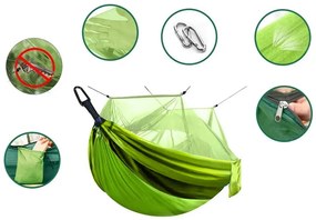 Zaparkorun Outdoorový hamak - hojdacia sieť so sieťkou proti hmyzu - olivová