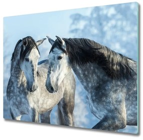 Sklenená doska na krájanie Šedé kone v zime 60x52 cm