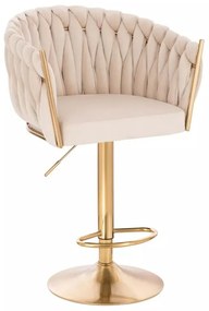 LuxuryForm DESIGN Barová stolička NORDEN VELUR na zlatom tanieri - krémová