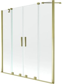 Mexen Velar Duo, 2-krídlová posuvná vaňová zástena 150 x 150 cm, 8mm číre sklo, zlatý lesklý profil, 896-150-000-02-50