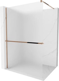 Mexen Kioto+, sprchová zástena s poličkou a držiakom na uteráky 110 x 200 cm, 8mm sklo námraza, profil ružové zlato, 800-110-121-60-30