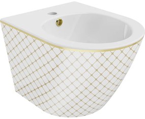 Mexen Lena, závesný bidet 480x370x325 mm, biela - zlatý vzor, 35224809