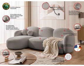 Sivá rohová pohovka z textílie buklé (ľavý roh/s leňoškou) Orbit – Ropez