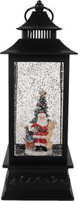 Čierna vianočná lampáš snežítko s LED osvetlením Santa - 10*10*28 cm / 3*AAA