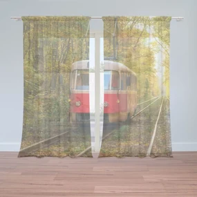 Sablio Záclony Červená električka v lese: 2ks 150x250cm