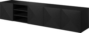 Závesný TV stolík Asha 200 cm s 3 otvorenými policami - čierny mat