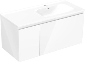 Mexen Orio, kúpeľňová skrinka 100 cm s pravým umývadlom Vela, 1S, 1D, biela lesklá, 91A13-10047-3-BBFF00-W23P00