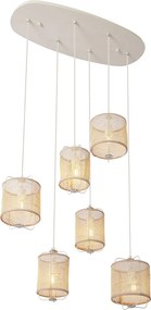 Japandi závesná lampa béžová s látkovými tienidlami 6-svetiel - Yente